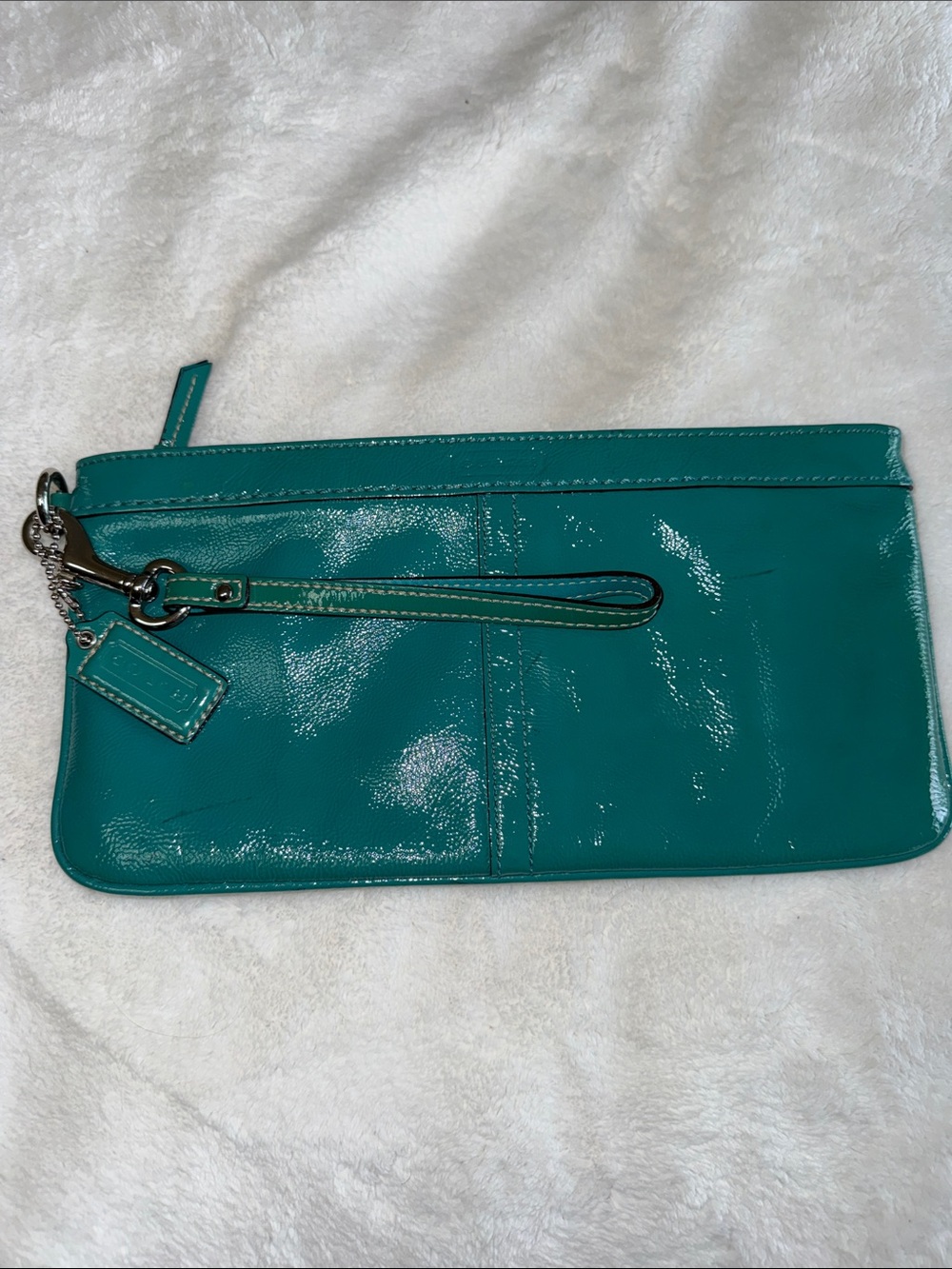 Coach Crinkled Patent Leather Large Wristlet in teal 2008